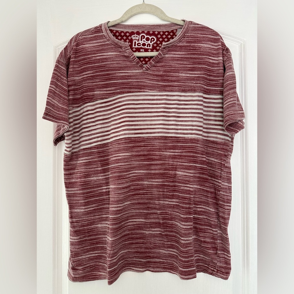 POP ICON CLOTHING Burgundy Striped Short Sleeve Tee